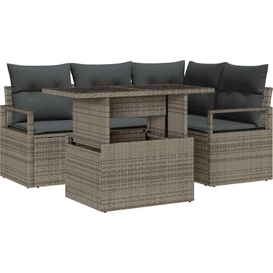 vidaXL Tuin Sofa Set 5 st Grijs Poly riet