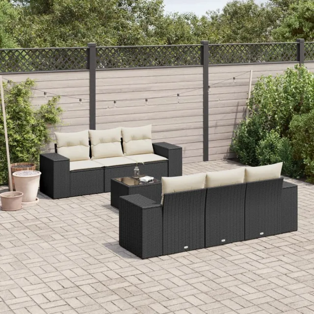 vidaXL 7-delige Loungeset met kussens poly rattan zwart, foto 2