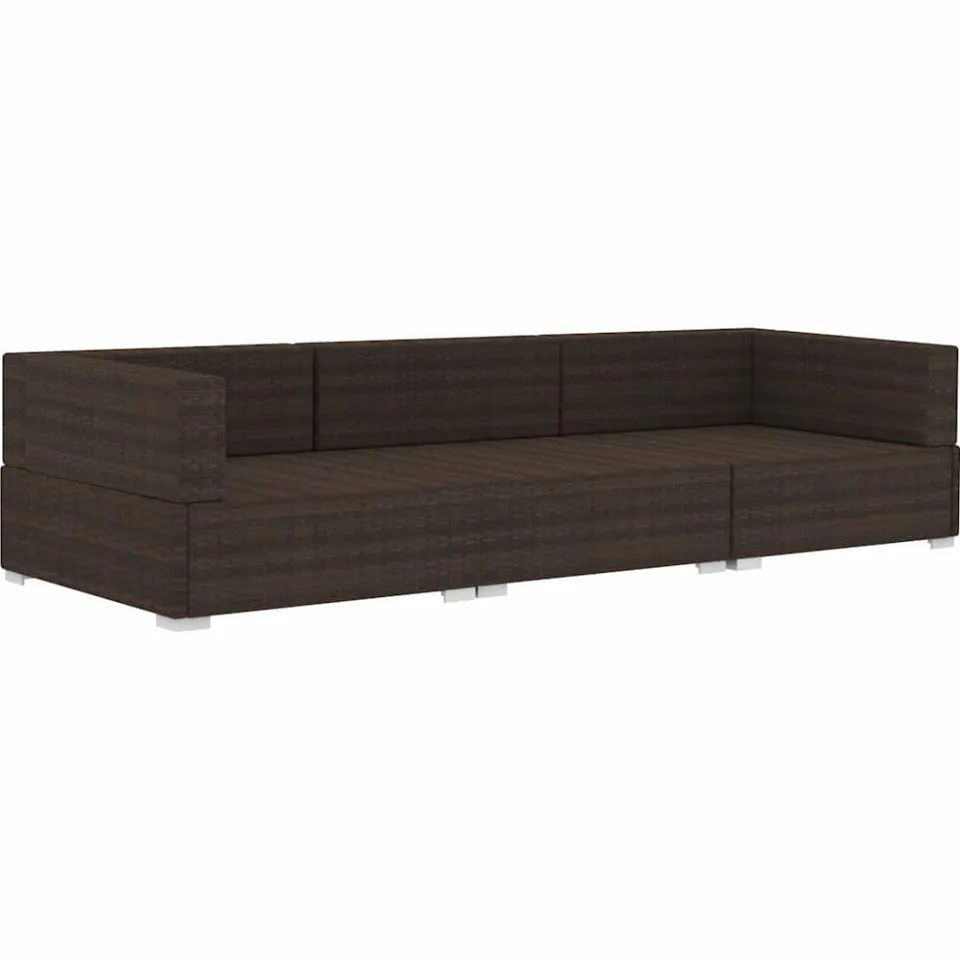 vidaXL 3-delige Loungeset met kussens poly rattan bruin