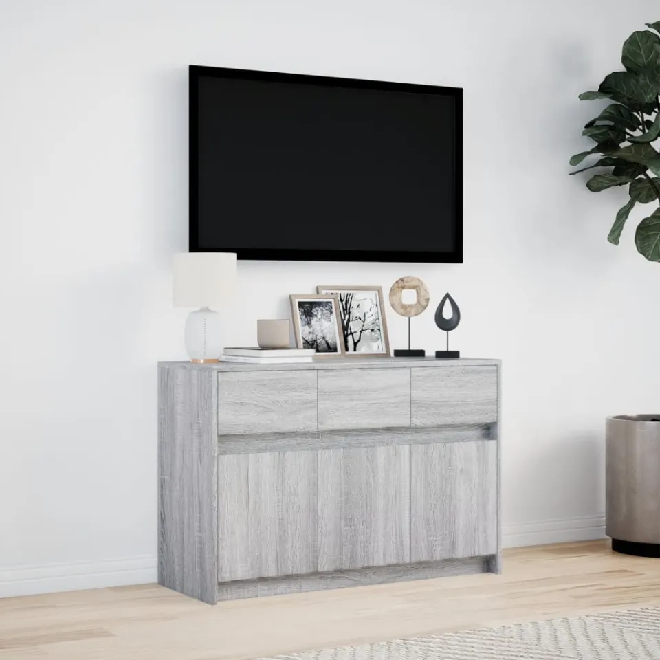 vidaXL Tv-meubel met LED 91x34x61 cm bewerkt hout grijs sonoma eiken, foto 2