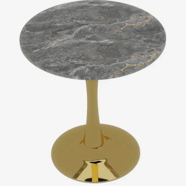 SONNENH Ronde eettafel - Kunstmarmer blad en goudkleurig onderstel - Ø 70 cm - 72 cm hoog