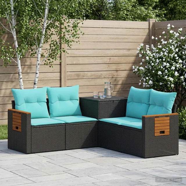 vidaXL Bankstel 5 st Zwart en Blauw 179 x 179 x 85 cm