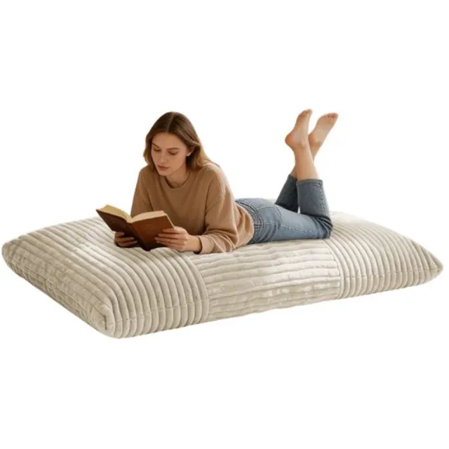 emvae Zitzak - Poef - Lounge zak - Vloerkussen - XXL - Afneembare hoes - 180 x 125 cm - Memory Foam - Corduroy/Flanel - Wit Creme