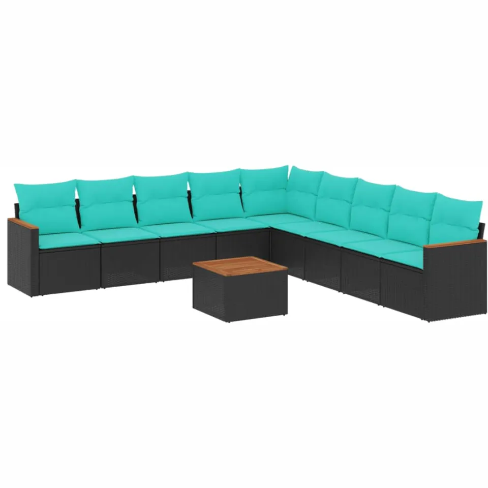 vidaXL 10-delige tuinbankset met kussens van zwart polyrotan, foto 3