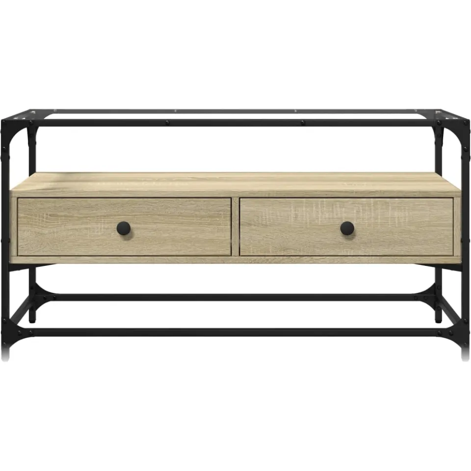 vidaXL Tv-meubel met glazen blad 98x35x51 cm bewerkt hout sonoma eiken Bruin