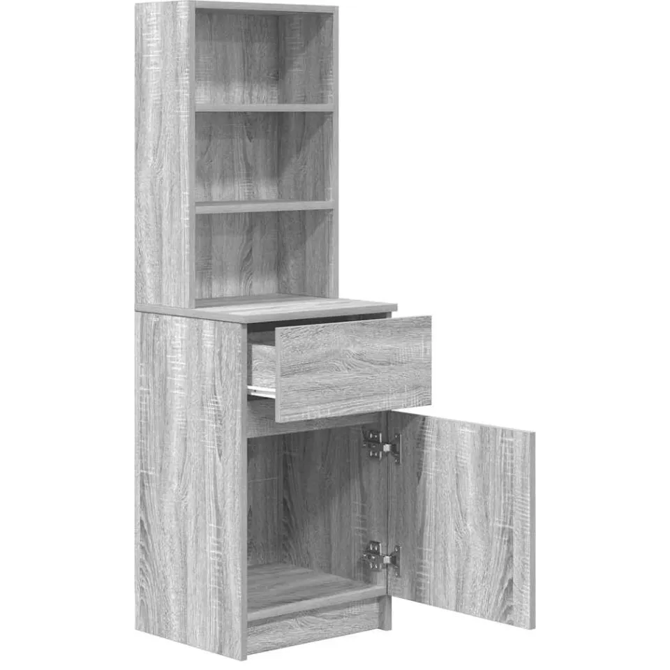 vidaXL Nachtkastje 39x35x125 cm bewerkt hout grijs sonoma eikenkleurig, foto 4