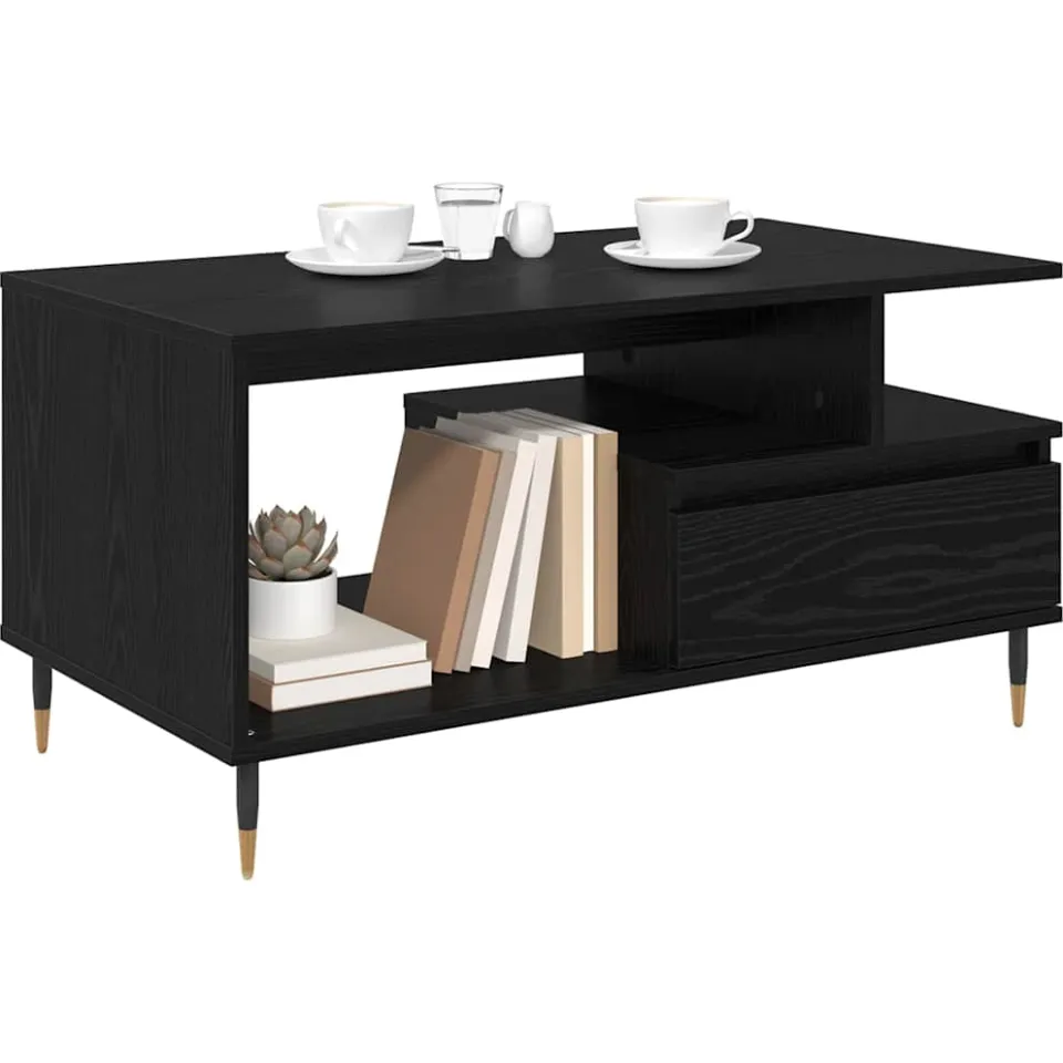 vidaXL Salontafel Zwart Eiken 90 x 49 x 45 cm Bewerkt hout