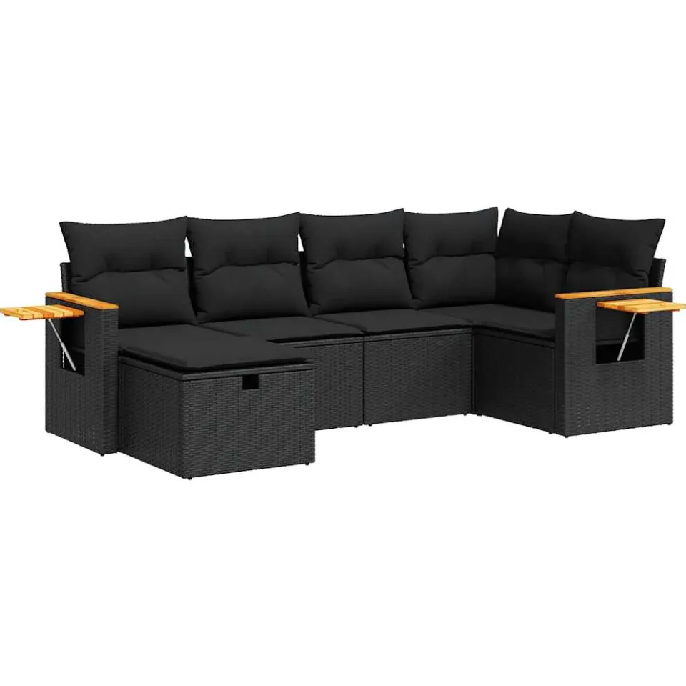 vidaXL 6-delige Loungeset met kussens poly rattan zwart, foto 3