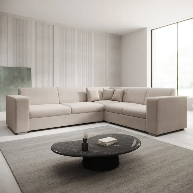 MEUBELLA Hoekbank Santana - Beige - Stof - Rechts