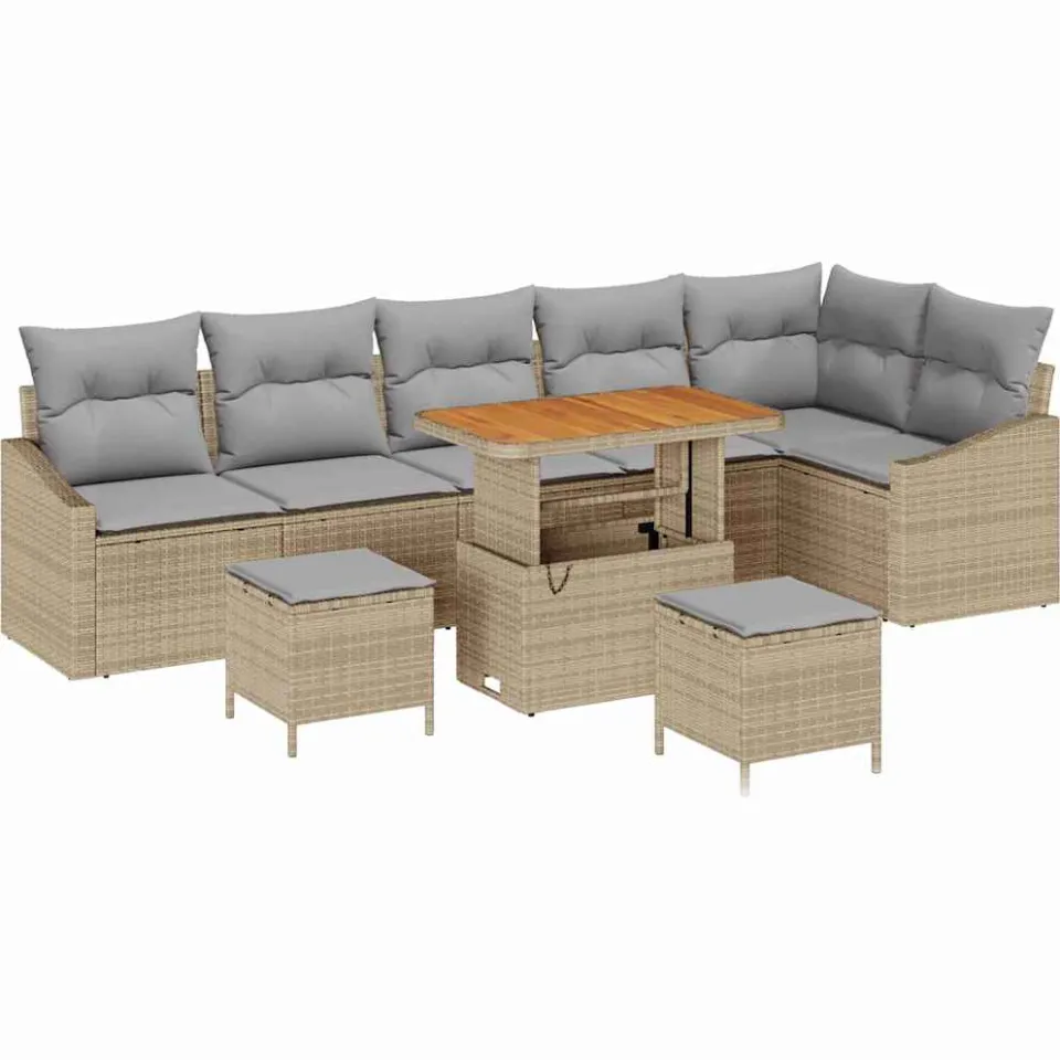 vidaXL Tuinbankenset 9 st Beige poly rattan, foto 3