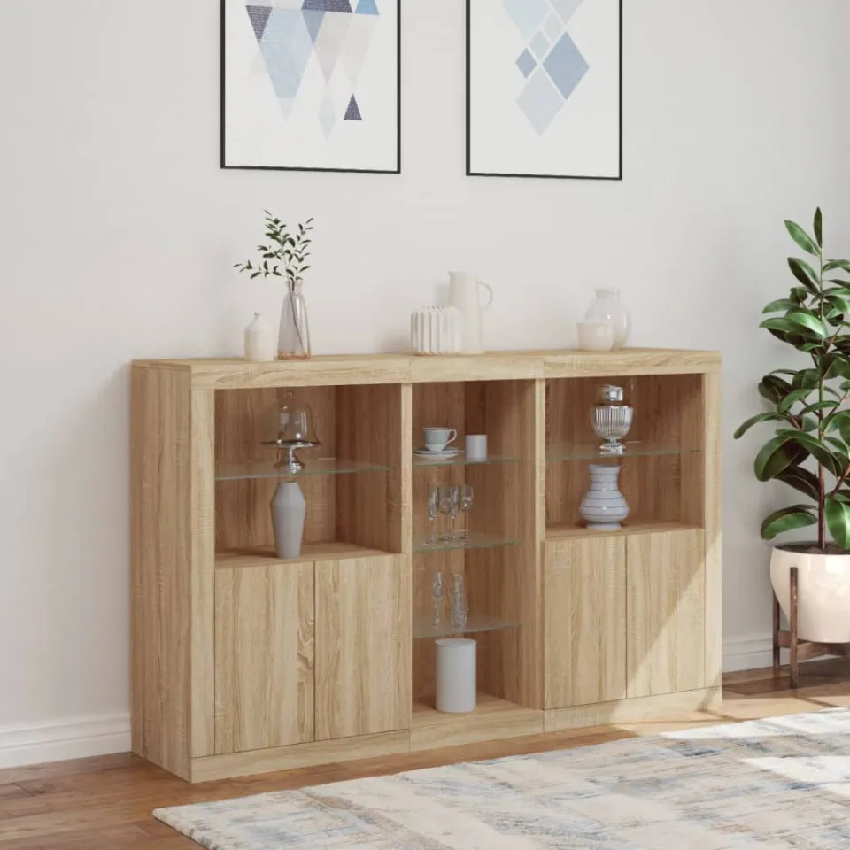 vidaXL Dressoir met LED-verlichting 162x37x100 cm sonoma eikenkleurig, foto 2