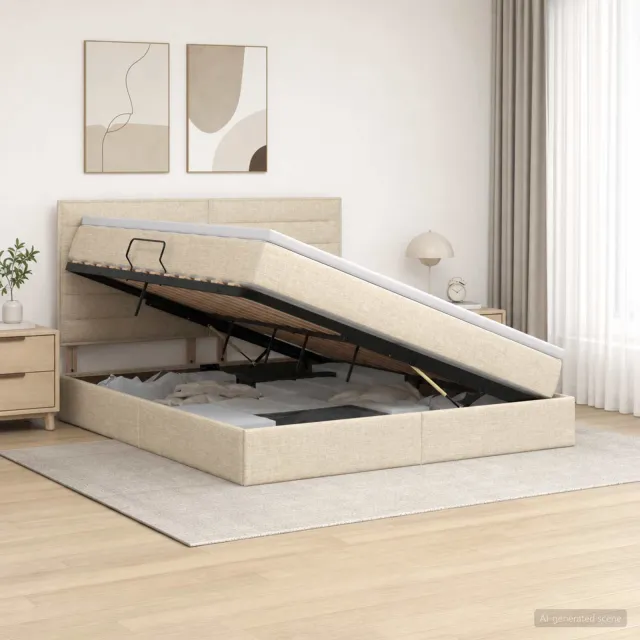 vidaXL Opslag bed met matras met opslag Crèmekleurig 160 x 200 cm Stof