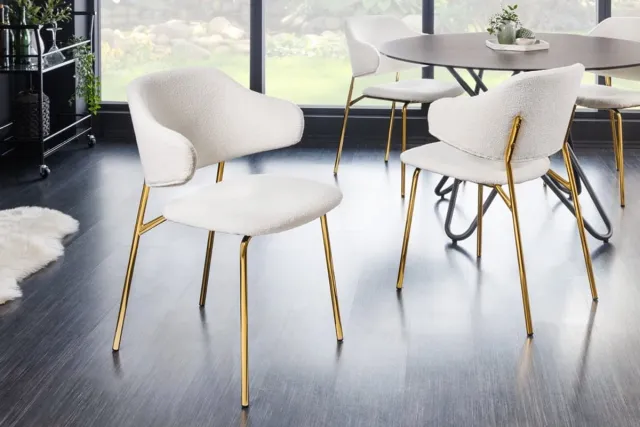 Invicta Interior Design stoel VOGUE wit Boucle gouden metalen poten - 43148 Zie omschrijving