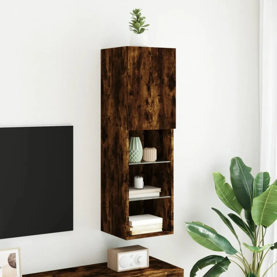 vidaXL Tv-meubel LED-verlichting 30,5x30x102 cm gerookt eikenkleurig, foto 4