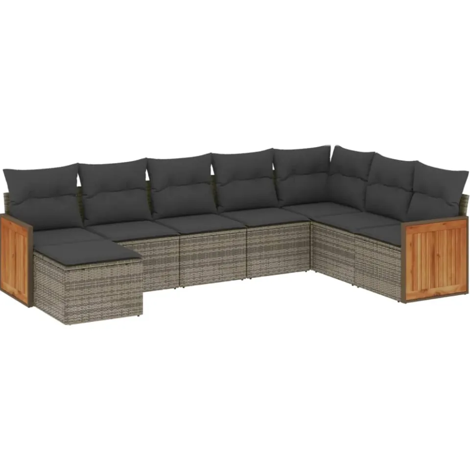 vidaXL 8-delige Loungeset met kussens poly rattan grijs, foto 3