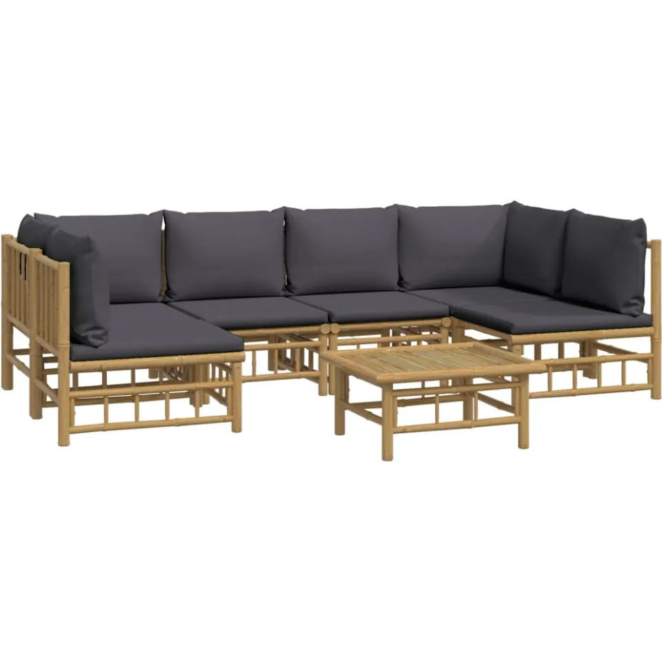 vidaXL 7-delige Loungeset met kussens bamboe donkergrijs Bruin
