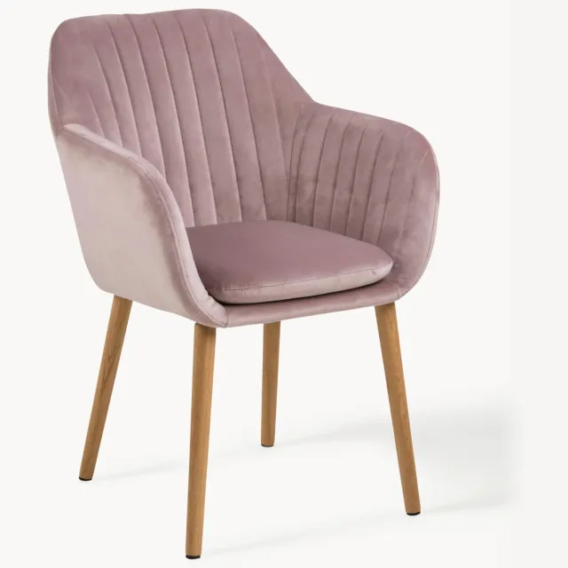 AC Design Fluwelen armstoel Emilia met houten poten Dieproze