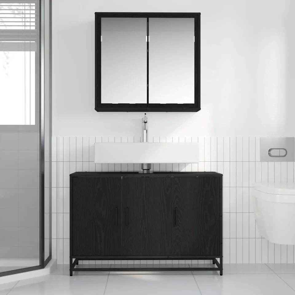 vidaXL Badkamermeubelset 2 st Zwart Eiken 90 x 33 x 60 cm Bewerkt hout, foto 4