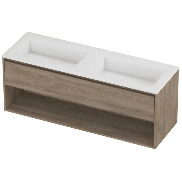 Proline Aristo Badmeubelset Polystone Elegant 140x46x54 cm Glans Wit Raw Oak Eiken