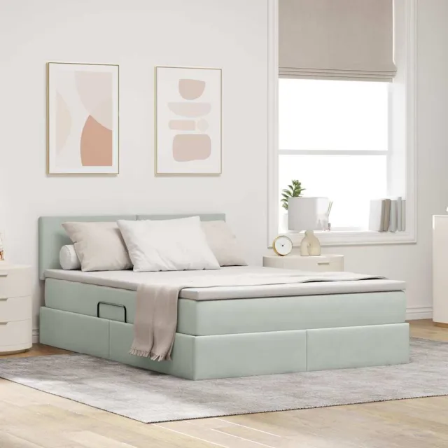 vidaXL Opslag bed met hoofdeinde Lichtgrijs 140 x 200 cm Fluweel