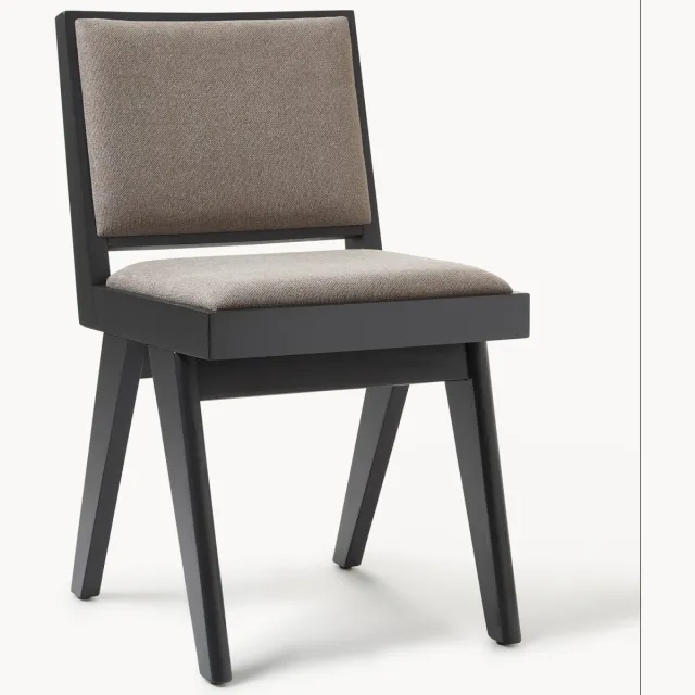 Westwing Collection Gestoffeerde houten eetkamerstoel Sissi Taupe, Zwart