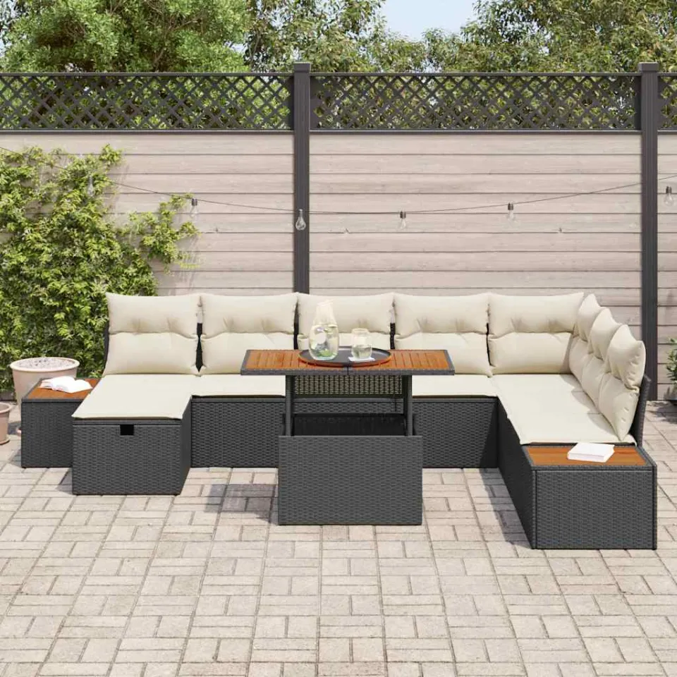 vidaXL Tuinbankenset 9 st Zwart poly rattan, foto 3