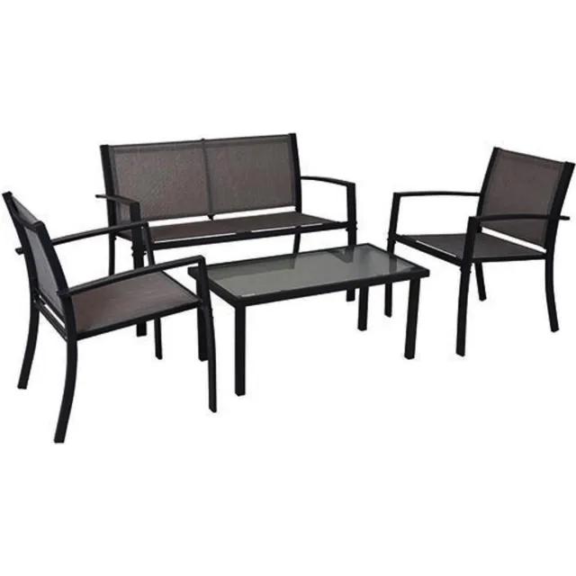 MaxxGarden Loungeset - 4-Persoons Zithoek - Textileen staal Tuinset zwart