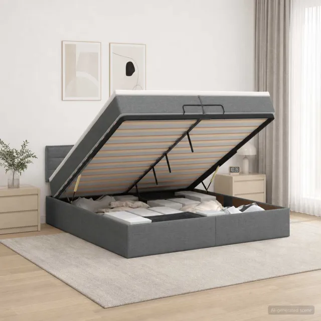 vidaXL Ottoman bed met matras Donkergrijs 200 x 200 cm Stof