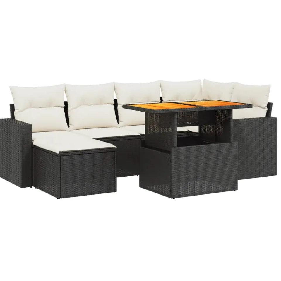 vidaXL 7-delige Loungeset met kussens poly rattan zwart