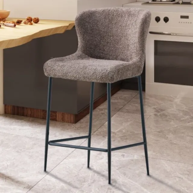 Rousseau Barstoel Lisa Zand – Rousseau – voor keukeneiland - Zithoogte 67 cm – Bouclé – Zwart Metalen Poten