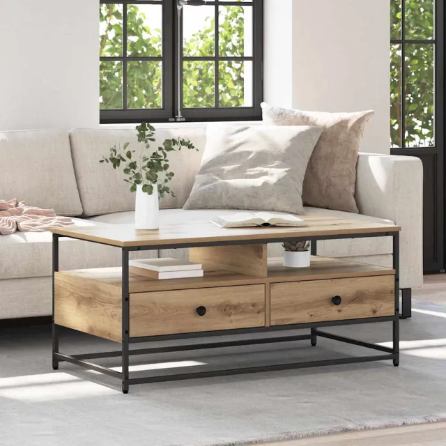 vidaXL Salontafel Artisanaal eiken 100 x 51 x 45 cm Bewerkt hout, foto 2