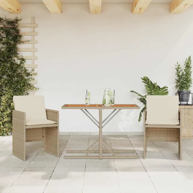 vidaXL 3-delige Bistroset met kussens poly rattan beige, foto 2