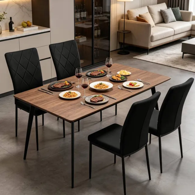 DESMIU Eetkamerstoel Set Van 4 - Gestikt Patroon En Hoog Rugleuning - Voor Eetkamer, Keuken En Woonkamer - Velvet - Zwart