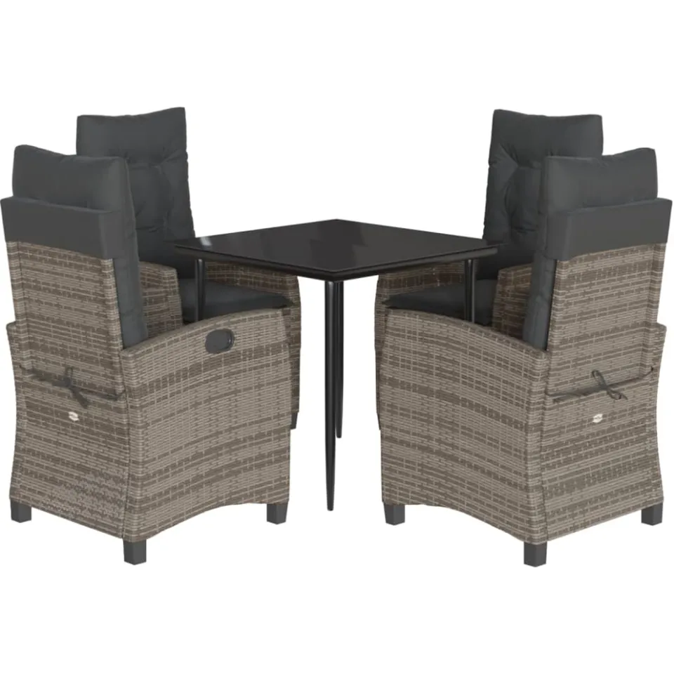 vidaXL 5-delige Tuinset met kussens poly rattan grijs, foto 3