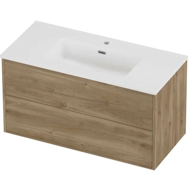 Proline Tribute Badmeubelset Porselein Elegant In Kader 100x46x54 cm Mat White Cider Oak Eiken
