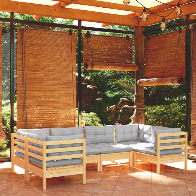 vidaXL 6-delige Loungeset met grijze kussens grenenhout grijs, foto 2