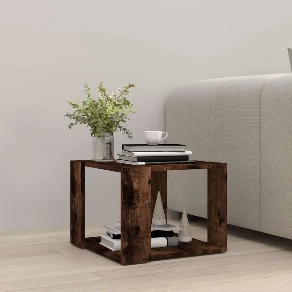 vidaXL Salontafel 40x40x30 cm bewerkt hout gerookt eikenkleurig, foto 3