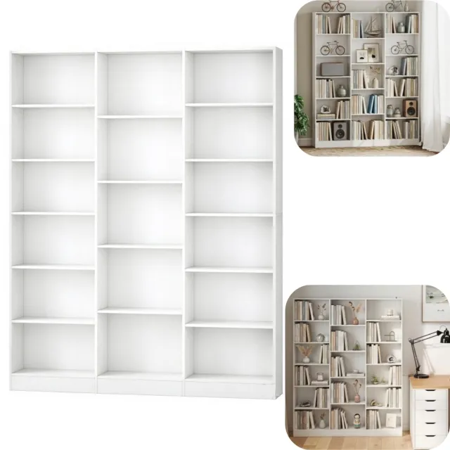 Meerkloos Boekenkast - Vloerstaande boekenkast - 17 vakken boekenkast - Fotolijsthouder - Bestandsopslagrek - Kantelbestendig - Grote capaciteit - Gemakkelijk schoon te maken - Opslagaccessoires - Geschikt voor studeerkamer, woonkamer, kantoor (wit, 149*188cm)