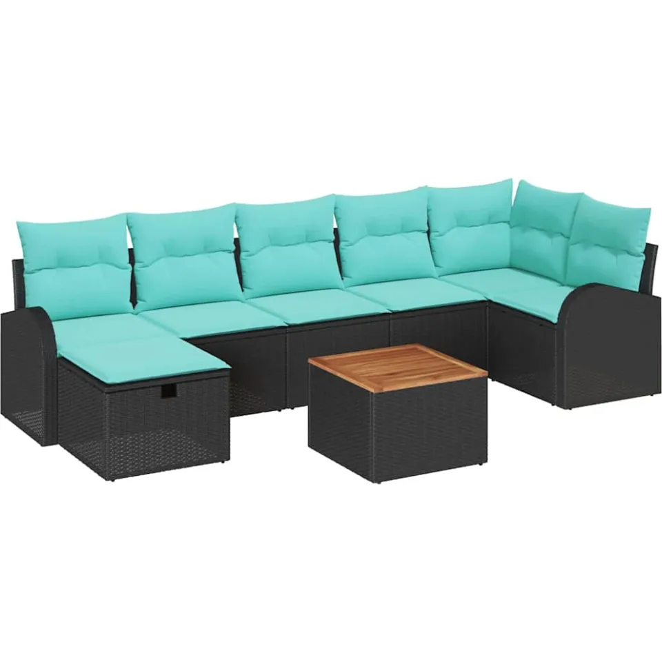 vidaXL Tuinbankenset 8 st Zwart Poly riet