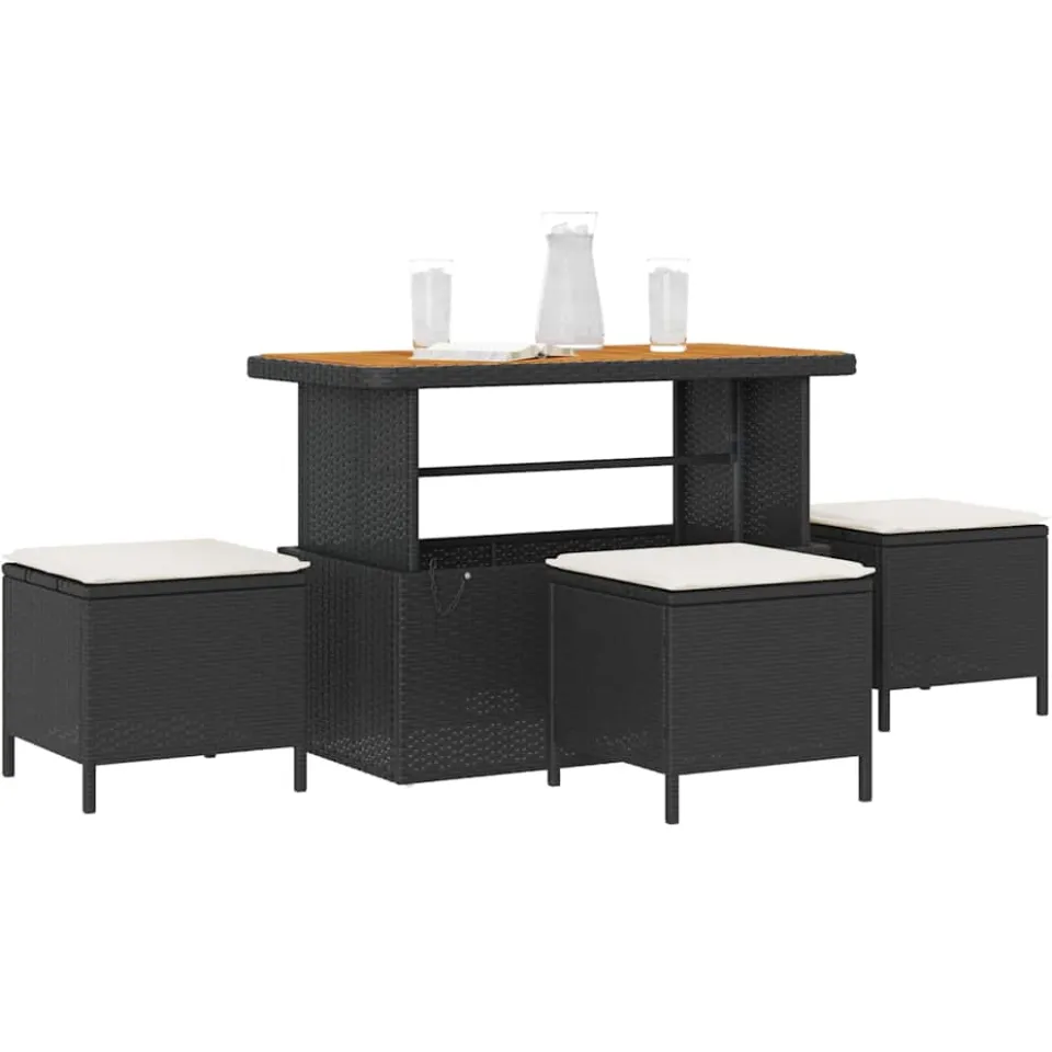 vidaXL Tuin eettafelset 4 st Zwart poly rattan
