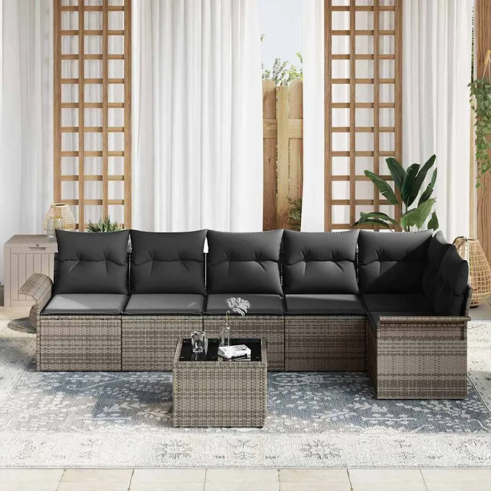 vidaXL Tuin Sofa Set 7 st Grijs poly rattan, foto 3