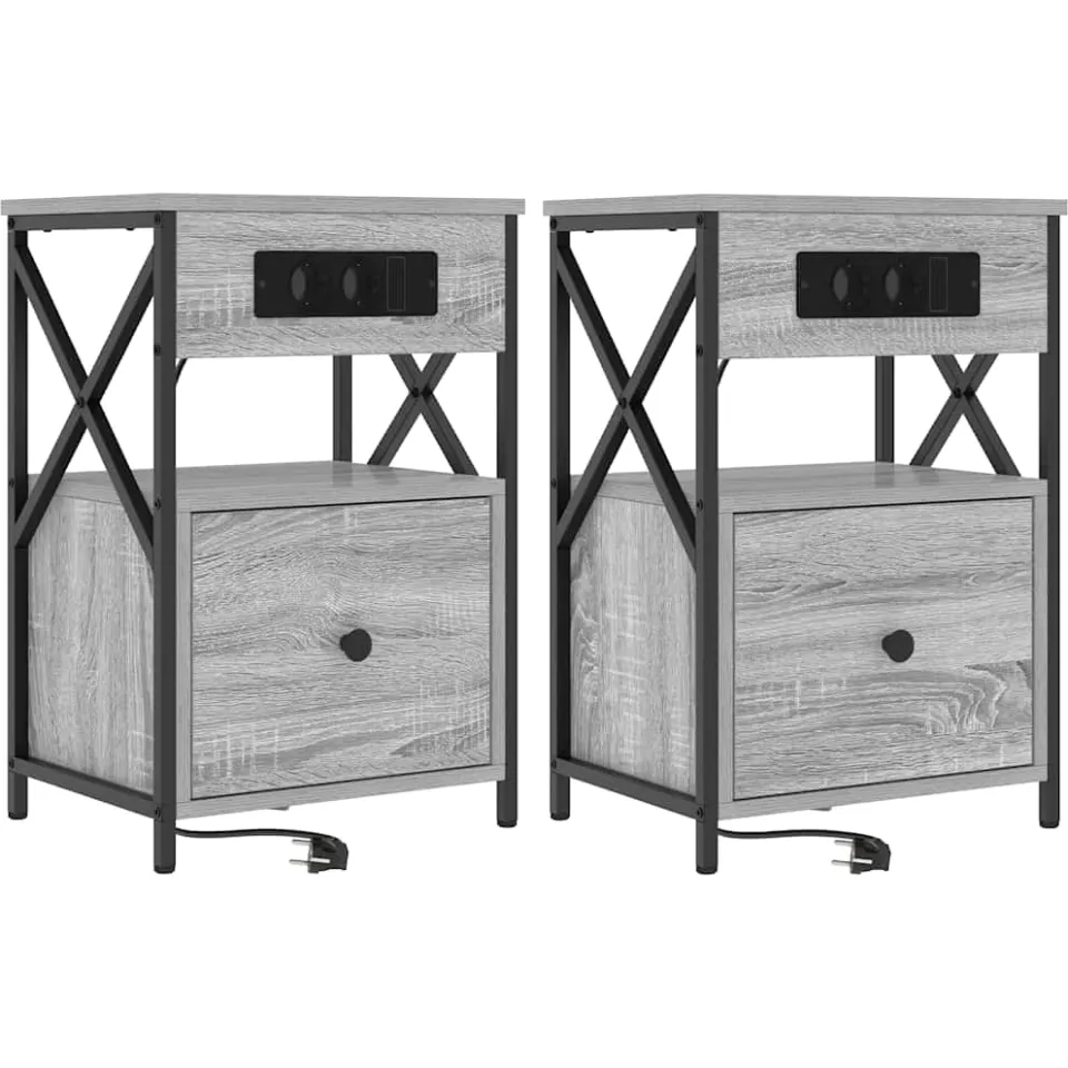 vidaXL Nachtkastje 2 st Grijs Sonoma 40 x 31 x 60 cm Bewerkt hout, foto 3