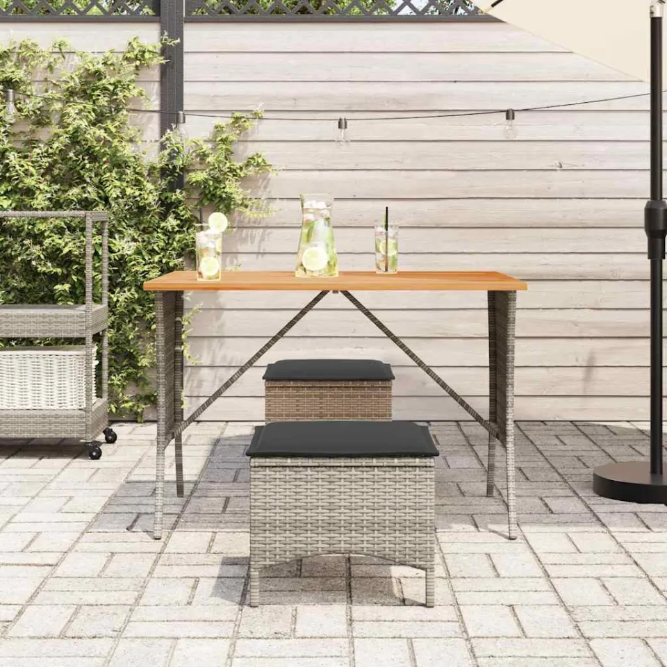 vidaXL 3-delige Tuinset met kussens poly rattan grijs, foto 3