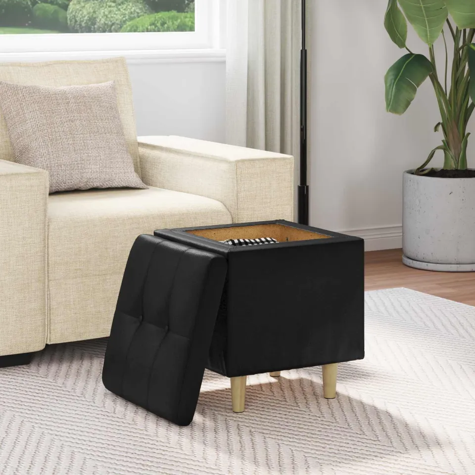 vidaXL Ottoman met Opbergruimte Zwart 40 x 40 x 45 cm Kunstleer, foto 4