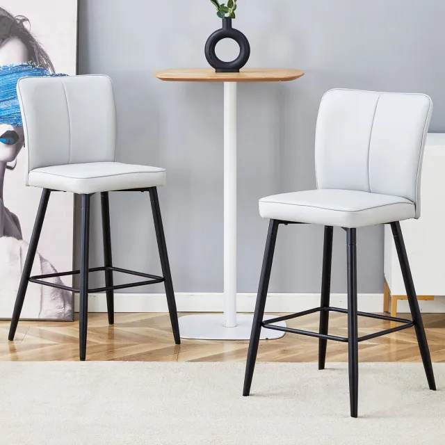 COVREO Barkruk 101 x 44 cm - set van 2, lichtgrijs kunstleer, met rugleuning en voetsteun Black