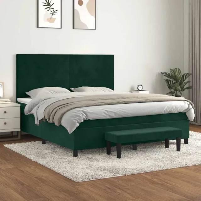 vidaXL Boxspring met matras fluweel donkergroen 160x200 cm groen