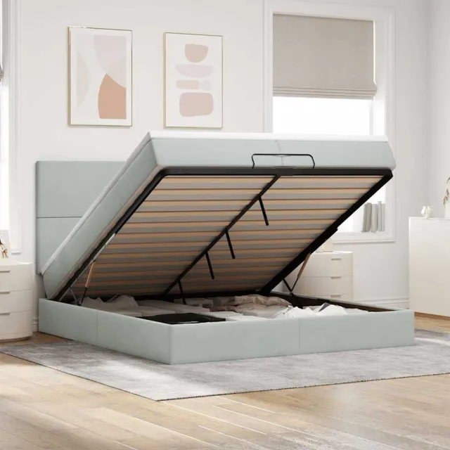vidaXL Ottoman bed met matrassen en LED's 200x200cm fluweel lichtgrijs grijs
