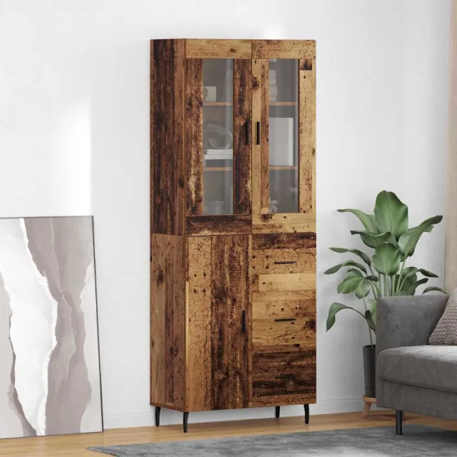 vidaXL Hoge kast 2 st Oud Hout 69,5 x 34 x 180 cm Bewerkt hout bruin, foto 2