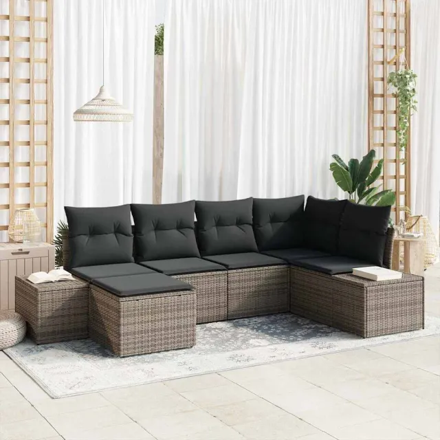 vidaXL Tuin Sofa Set 6 st Grijs poly rattan, foto 2