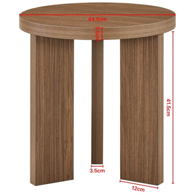 MIVRAY Bijzettafel - Rond Modern Design Met Driepoot En Rillenstructuur - Voor Woonkamer, Slaapkamer En Balkon - MDF - Walnootbruin - 44,5 Cm Walnut Brown